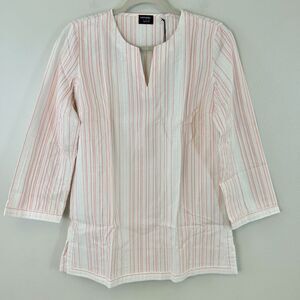 Untuckit Durfort Shirt Womens 6 Striped Cotton Long Sleeve Pullover Tunic‎ Beach